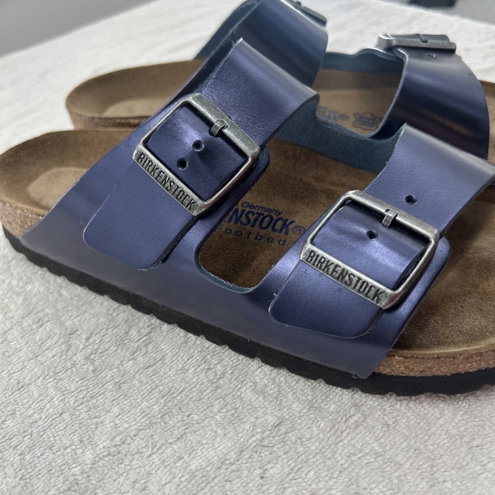 Birkenstock New w/o Box Arizona Metallic Dark Sapphire Sz 41 Womens 10 Cork Foot - Picture 2 of 8